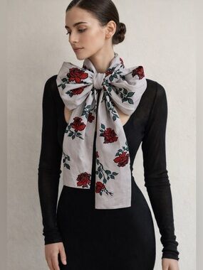 Ascher London Floral Scarf with Red Roses